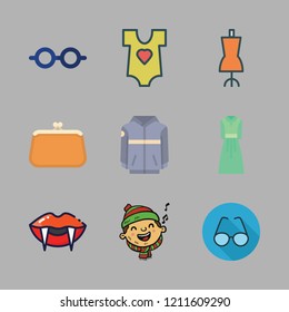 fashionable icon set. vector set about purse, glasses, baby clothes and eye glasses icons set.