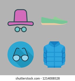 fashionable icon set. vector set about jacket, shoe and glasses icons set.