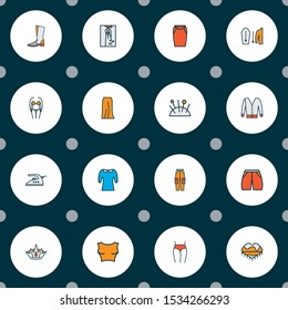 Fashionable icons colored line set with fashion sketch, sleeve length, apparel and other appliance
elements. Isolated vector illustration fashionable icons.
