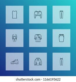 Fashionable icons line style set with high waist jeans, apparel, bikini and other polo shirt elements. Isolated vector illustration fashionable icons.