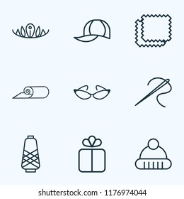 Fashionable icons line style set with winter hat, fabric roll, diadem and other tiara elements. Isolated vector illustration fashionable icons.