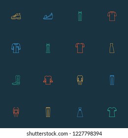 Fashionable icons line style set with trousers, maxi dress, evening wear and other pants elements. Isolated vector illustration fashionable icons.