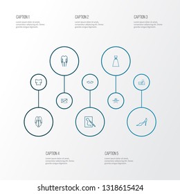 Fashionable icons line style set with cross stitch, cat eye sunglasses, pump shoes and other spectacles elements. Isolated vector illustration fashionable icons.