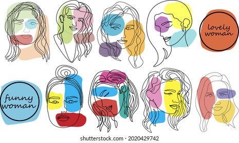 Fashionable illustration one line design portrait of a girl, bright sketch of a beautiful woman