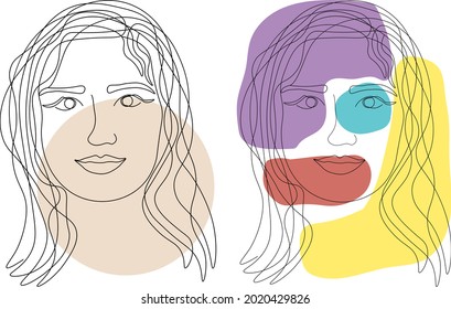 Fashionable illustration one line design portrait of a girl, bright sketch of a beautiful woman