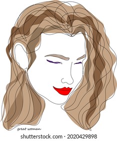 Fashionable illustration one line design portrait of a girl, bright sketch of a beautiful woman