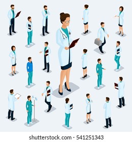 Fashionable isometrics, isometric people. Businessmen, business woman in corporate clothing, stylish clothing. People behind a front view of visas, isolated on a light background. set 3