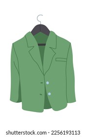 Fashionable jacket on hanger flat icon. Vector illustration
