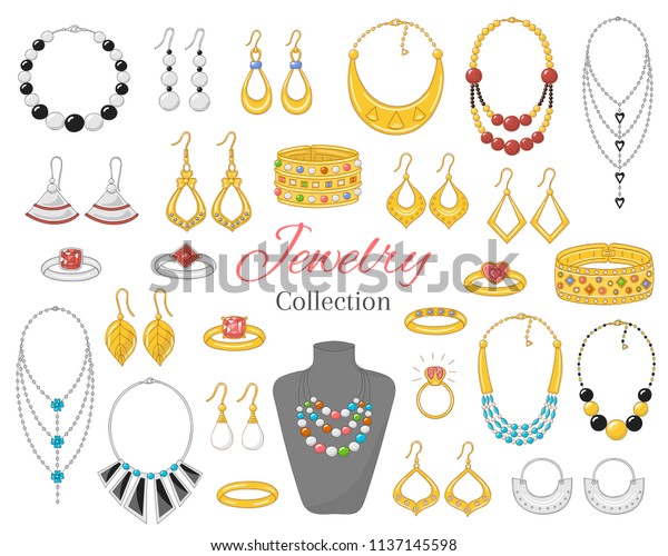 Fashionable Jewelry Collection Vector Hand Drawn Stock Vector (Royalty ...