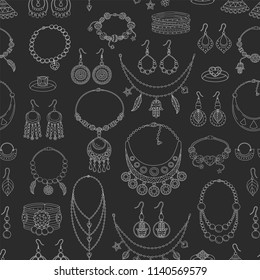 Fashionable jewelry collection vector seamless background pattern.