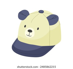 Fashionable kids baseball cap with visor and cute animal face design isolated vector illustration