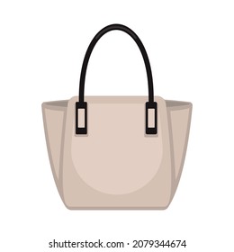 Fashionable leather shopper or tote bag with handles.  Realistic trendy female hand luggage with wide expanded side wings. Vector illustration isolated on white background