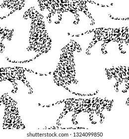 Fashionable leopard skin seamless pattern. Modern wild animal silhouette repeat illustration. Stylized spotted vector texture. Creative print on white background. For fashion, fabric, tile, wallpaper