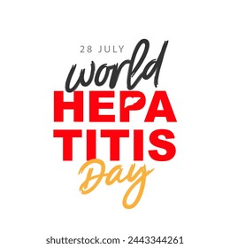 Letras de moda - Día Mundial de la Hepatitis el 28 de julio. Enfermedad inflamatoria del hígado. Ilustración vectorial sobre fondo blanco.