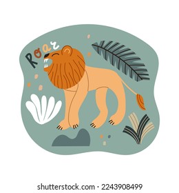 Fashionable lion print. Vector isolated illustration in hand drawn style.