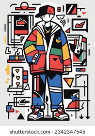 Fashionable Male Character Illustrations and Vector Clothing Design Poster