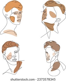 Fashionable male portrait in minimalist boho style. Continuous line art .Fashionable minimal portrait. Beauty logo