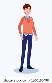 Fashionable man. Cartoon male characters in stylish clothing various fashion. Vector illustration.