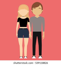 Fashionable Man With Casual Outfit And Woman Wearing Crop Top Icon Image Vector Illustration Design 