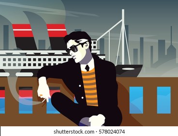 Fashionable man with a cigarette. Pop art illustration.