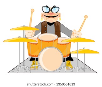 Fashionable man drummer for music instrument.Vector illustration
