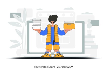 Un hombre de moda tiene en sus manos pilas de documentos. Un ejemplo que demuestra la importancia de pagar impuestos para el desarrollo económico.