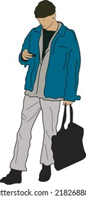 fashionable man with phone vector illustration