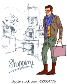 fashionable man shopping vector