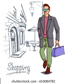 fashionable man shopping vector