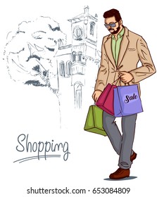 fashionable man shopping vector