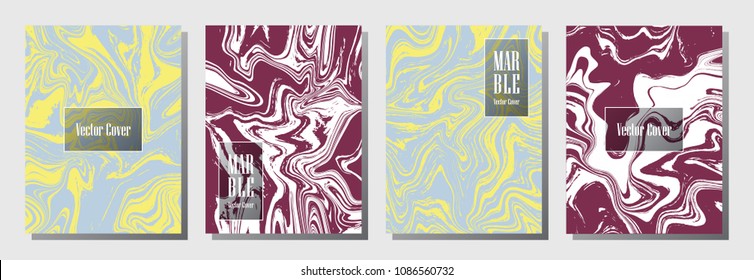Fashionable marble pattern binder cover layout, journal design template vector set. Marble background patterns set for binder design, journal, certificate layout, book cover. Cool vector graphics.