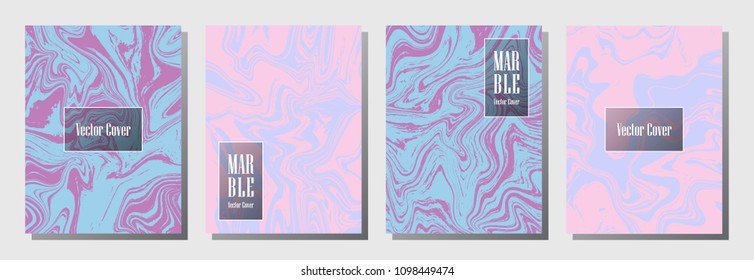 Fashionable marble pattern binder cover layout, journal design template vector set. Marble background for binder design, journal layout template, brochure cover. Fluid vector graphics.