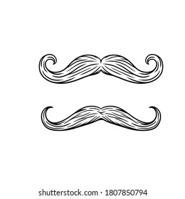 Fashionable men haircut. element of head and face hipster. Long moustache of old man. Cartoon black and white illustration. Fashion and style. Mask for app