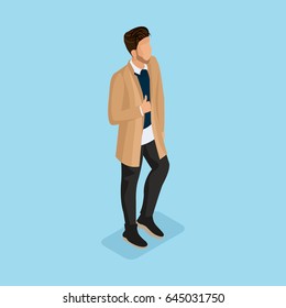 
Fashionable men in isometrics. 3D people in fashionable clothes.  Stylish young people. Vector illustration