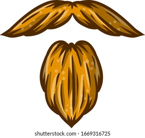 Fashionable men's haircut. Brown hair guy. Hair and beard. Cartoon illustration. Fashion and style. Mask for app. Element of head and face hipster. Long moustache of old man