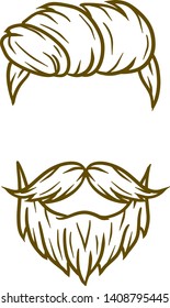 Fashionable men's haircut. element of head of hipster. Hair and beard. Fashion and style. Hand-drawn illustration
