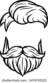 Fashionable men's haircut. element of head of hipster. Hair and beard. Fashion and style. Hand-drawn illustration