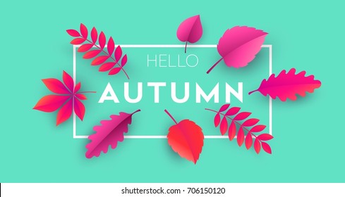 Fashionable modern autumn background with bright autumn leaves for design of posters, flyers, banners.  Vector illustration EPS10