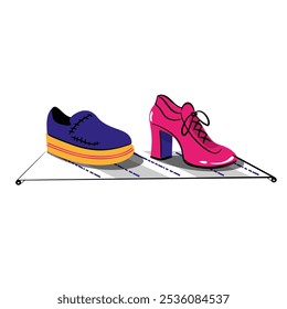 Fashionable modern hoes standing on showcase.