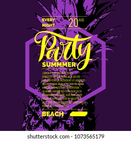 Fashionable modern poster with pineapple, summer party. Vector illustration.
