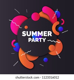 Fashionable modern poster with vinyl, summer party. Vector illustration. Abstract geometric background with geometric figures.