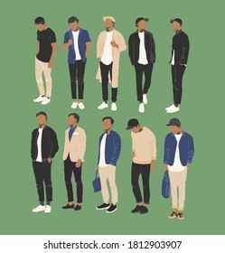 Fashionable modern set of clothes men. Modern clothing, casual hipster style for men. outfit for young men. flat design concept. vector illustration