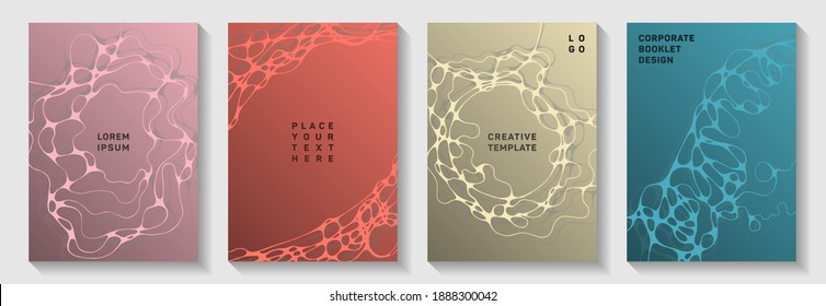 Fashionable music party posters. Liquid waves connection backgrounds. Openwork magazine vector templates. Night party posters collection fluid curves graphic design.