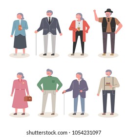 Fashionable old people character. vector illustration flat design