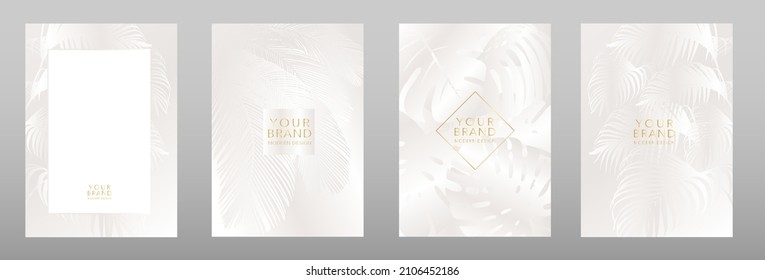 Fashionable pastel color cover design collection. Creative elegant tropical background abstract floral pattern. Modern vector set for wedding invite, eco catalog, template, beauty menu.