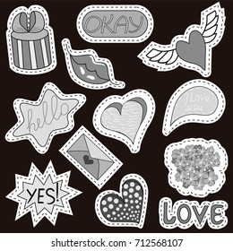 Fashionable  patches with isolated elements . Set of stickers, pins, patches in cartoon comic style.