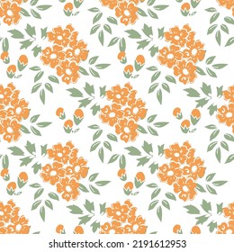 Modisches Muster in kleinen Blumen. orangefarbener floraler Hintergrund für Textilien, Stoffe, Bezüge, Wallpaper, Druck, Geschenkverpackung und Scrapbooking. Raster Copy.