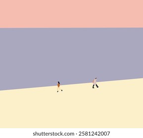 Fashionable People lifestyle on street city. Urban modern life. Pastel wall background. Travel on holiday vacation.