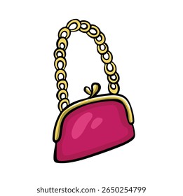 Fashionable pink handbag, hand drawn vector illustration