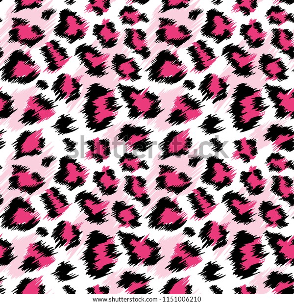 おしゃれなピンクヒョウのシームレスな柄 ファッション プリント 壁紙 布地のためのスタイル化された斑点のある動物の肌の背景 ベクターイラスト のベクター画像素材 ロイヤリティフリー